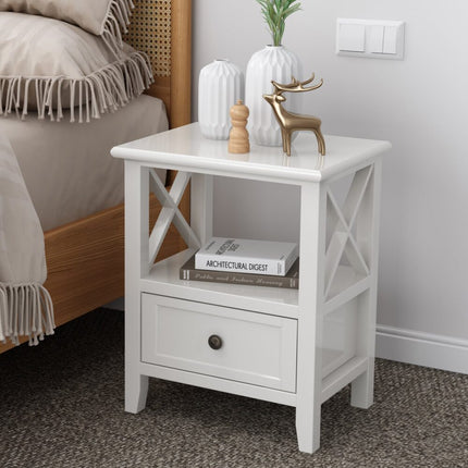 2-tier Bedside Table with Storage Drawer 2 PC Rustic White.