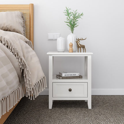 2-tier Bedside Table with Storage Drawer 2 PC Rustic White.