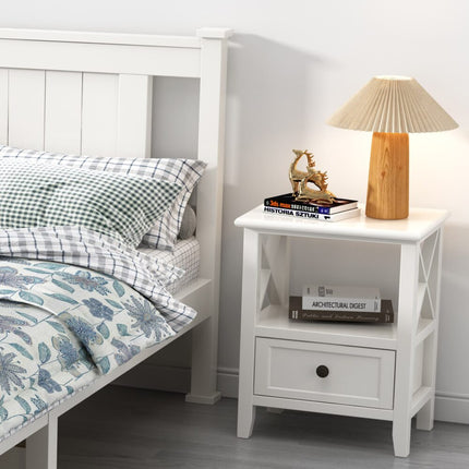 2-tier Bedside Table with Storage Drawer 2 PC Rustic White.