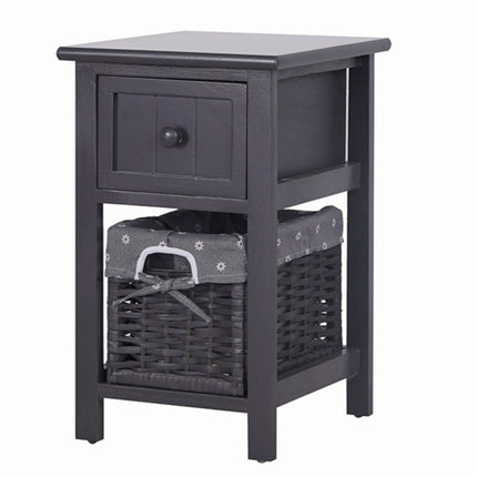 Grey Bedside Table with Wicker Basket.
