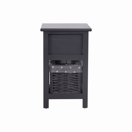 Grey Bedside Table with Wicker Basket.