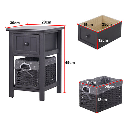 Grey Bedside Table with Wicker Basket.