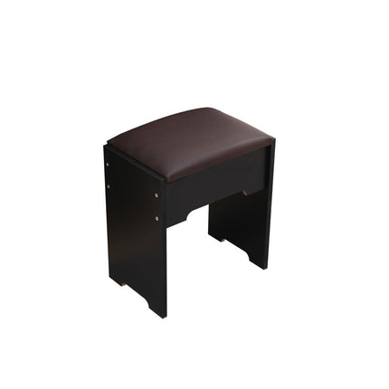 Fidel Vanity Set with Cushioned Stool and Lighted Mirror- Black.