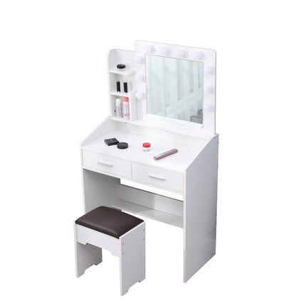 Diana Vanity Set with Shelves Cushioned Stool and Lighted Mirror- White.