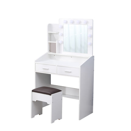 Diana Vanity Set with Shelves Cushioned Stool and Lighted Mirror- White.