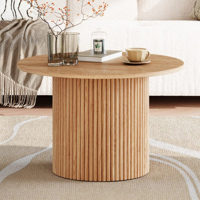 Luxe Ribbed Round Coffee Table Wooden.