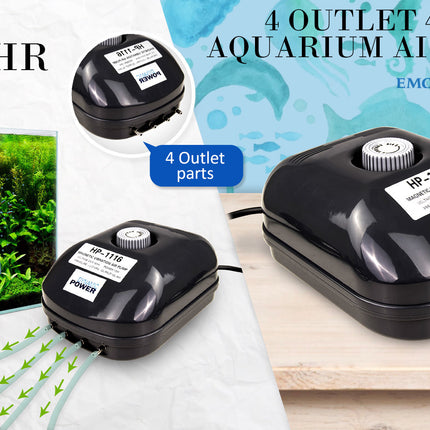 Aquarium Air Pump Oxygen Hydroponic 4 Outlet 360L/H 13W.