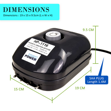 Aquarium Air Pump Oxygen Hydroponic 4 Outlet 360L/H 13W.