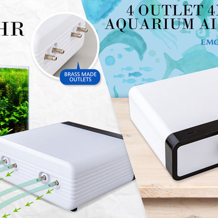 Aquarium Air Pump Oxygen Hydroponic 4 Outlet 670L/H 8W WHITE.
