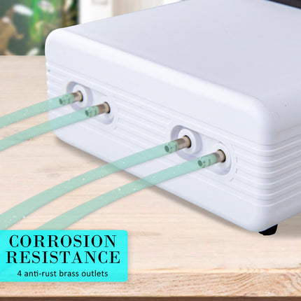 Aquarium Air Pump Oxygen Hydroponic 4 Outlet 670L/H 8W WHITE.