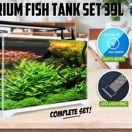 Aquarium Starfire Glass Fish Tank Set Filter Pump 39L.