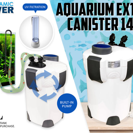 Aquarium UV Light External Canister Filter 1400L/H + Media Kit.