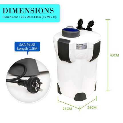 Aquarium UV Light External Canister Filter 1400L/H + Media Kit.