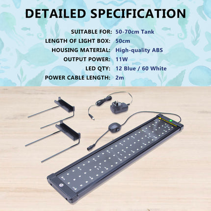 11W Aquarium Blue White LED Light for Tank 50-70cm.
