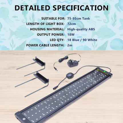 18W Aquarium Blue White LED Light for Tank 75-95cm.
