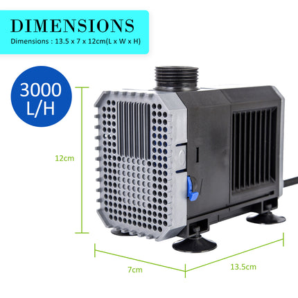 Aquarium Submersible Pond Water Pump 3000L/H 55W 3m.