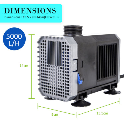 Aquarium Submersible Pond Water Pump 5000L/H 80W 3.8m.