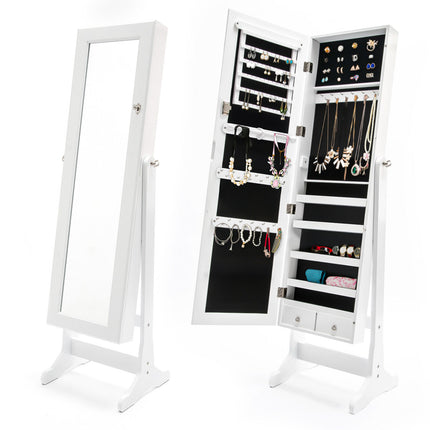 Mirror Jewellery Cabinet Organiser 2 Drawers LOWE 146cm WHITE.