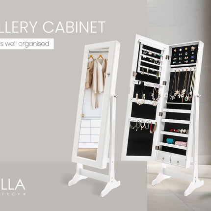 Mirror Jewellery Cabinet Organiser 2 Drawers LOWE 146cm WHITE.
