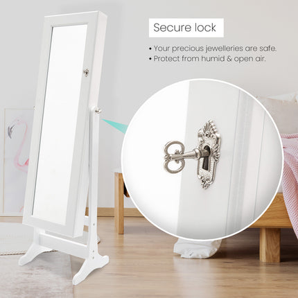 Mirror Jewellery Cabinet Organiser 2 Drawers LOWE 146cm WHITE.