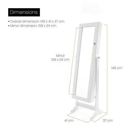 Mirror Jewellery Cabinet Organiser 2 Drawers LOWE 146cm WHITE.