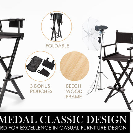 2X Director Movie Folding Tall Chair 76cm DARK HUMOR.