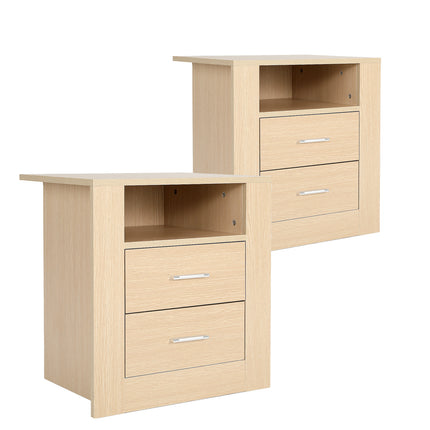 2X Bedside Table Side Storage Cabinet Nightstand Bedroom 2 Drawer 1 Shelf ZURI OAK.