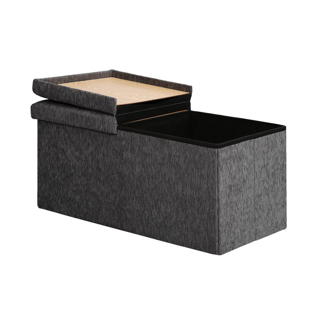 Foldable Storage Ottoman - Flip Lid Side Table Toy Blanket Organiser Seat KIRA BLACK.