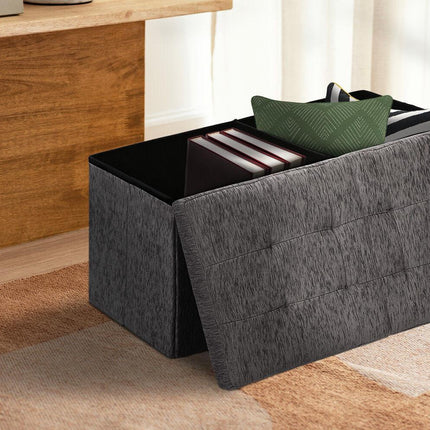 Foldable Storage Ottoman - Flip Lid Side Table Toy Blanket Organiser Seat KIRA BLACK.
