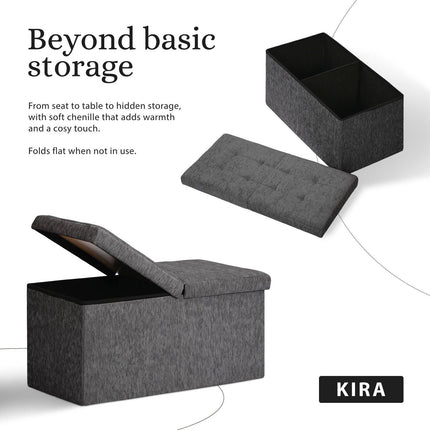 Foldable Storage Ottoman - Flip Lid Side Table Toy Blanket Organiser Seat KIRA BLACK.