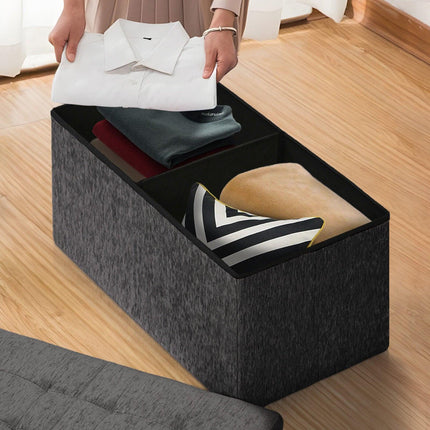 Foldable Storage Ottoman - Flip Lid Side Table Toy Blanket Organiser Seat KIRA BLACK.