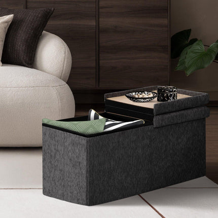 Foldable Storage Ottoman - Flip Lid Side Table Toy Blanket Organiser Seat KIRA BLACK.