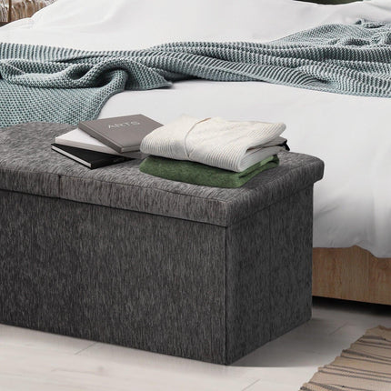 Foldable Storage Ottoman - Flip Lid Side Table Toy Blanket Organiser Seat KIRA BLACK.