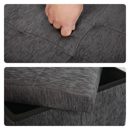 Foldable Storage Ottoman - Flip Lid Side Table Toy Blanket Organiser Seat KIRA BLACK.