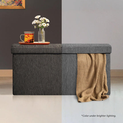 Foldable Storage Ottoman - Flip Lid Side Table Toy Blanket Organiser Seat KIRA BLACK.