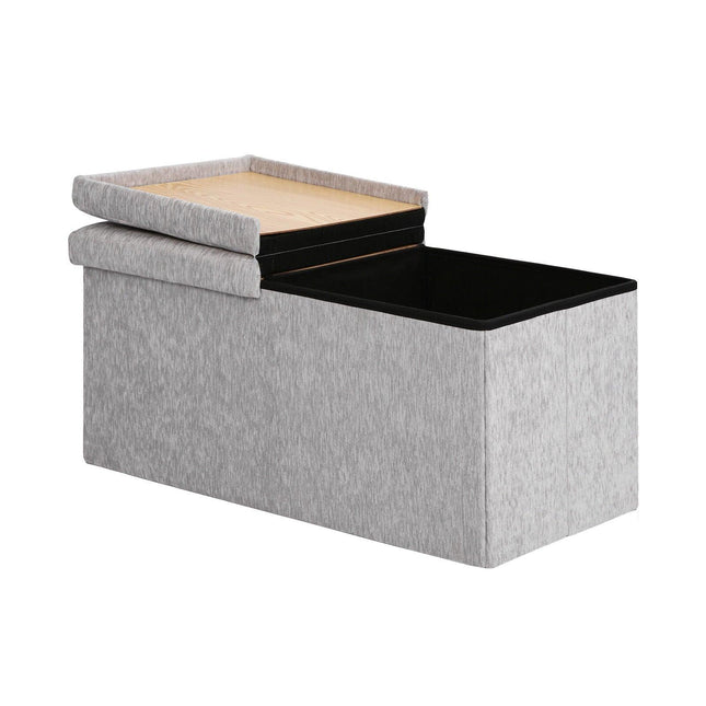 Foldable Storage Ottoman - Flip Lid Side Table Toy Blanket Organiser Seat KIRA GREY.