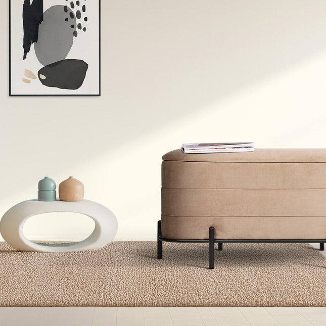 La Bella Coffee Table Storage Ottoman - Velvet Blanket Box Bench DEMI - CAMEL BEIGE.