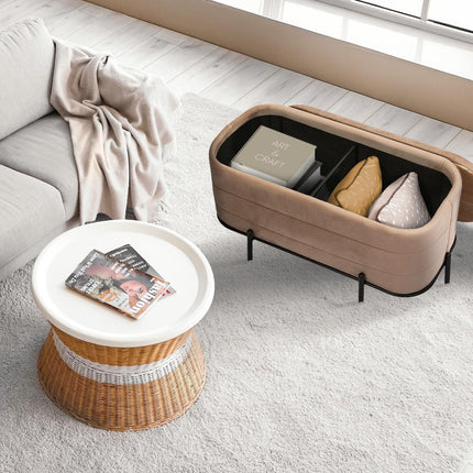 La Bella Coffee Table Storage Ottoman - Velvet Blanket Box Bench DEMI - CAMEL BEIGE.