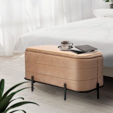 La Bella Coffee Table Storage Ottoman - Velvet Blanket Box Bench DEMI - CAMEL BEIGE.