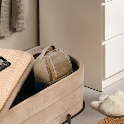La Bella Coffee Table Storage Ottoman - Velvet Blanket Box Bench DEMI - CAMEL BEIGE.