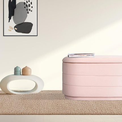 Coffee Table Storage Ottoman - Chenille Fabic Padded Blanket Box Bench CELIA - PINK.
