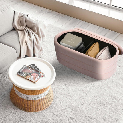 Coffee Table Storage Ottoman - Chenille Fabic Padded Blanket Box Bench CELIA - PINK.
