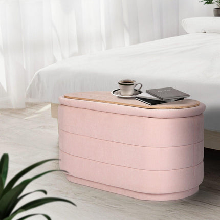 Coffee Table Storage Ottoman - Chenille Fabic Padded Blanket Box Bench CELIA - PINK.