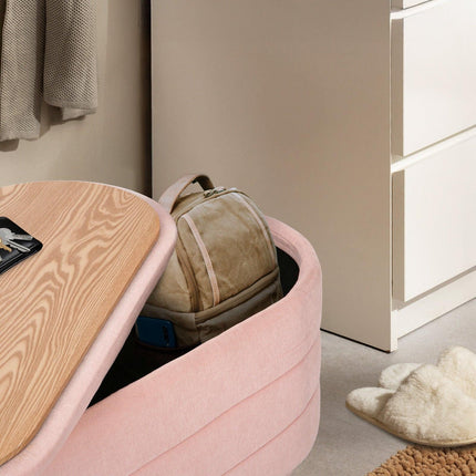 Coffee Table Storage Ottoman - Chenille Fabic Padded Blanket Box Bench CELIA - PINK.