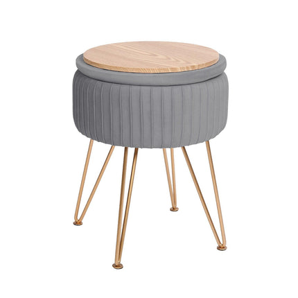 Side Table Storage Ottoman - Velvet Padded Stool Vanity Footstool REMY GREY.
