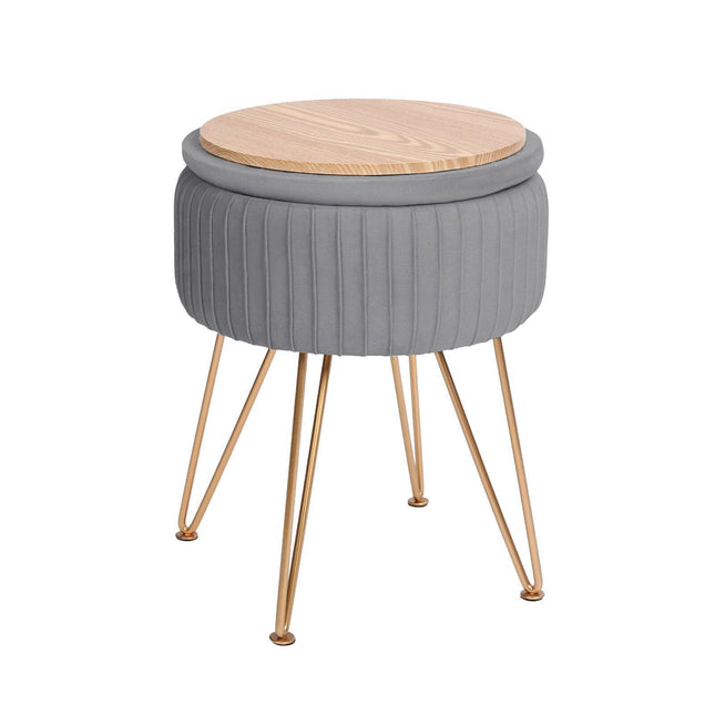 Side Table Storage Ottoman - Velvet Padded Stool Vanity Footstool REMY GREY.