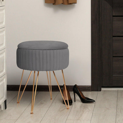 Side Table Storage Ottoman - Velvet Padded Stool Vanity Footstool REMY GREY.