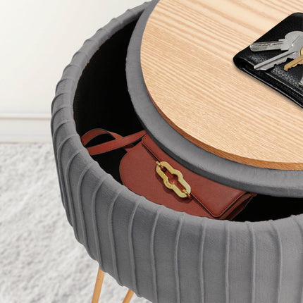 Side Table Storage Ottoman - Velvet Padded Stool Vanity Footstool REMY GREY.