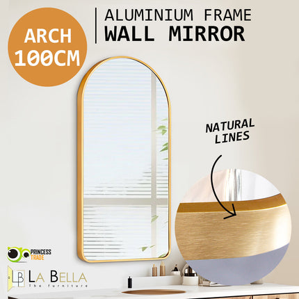 Wall Arch Mirror Arc Aluminum Frame Bathroom 50x100cm GOLD.