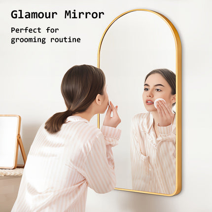 Wall Arch Mirror Arc Aluminum Frame Bathroom 50x100cm GOLD.